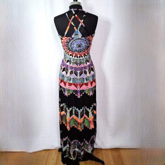 Beachy Mesh Mandala Print Bohemian Long Maxi Beach Boho Dress Semi-sheer Sz M - Picture 12 of 16